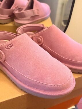 UGG Kids Pink Suede Backstrap Clog